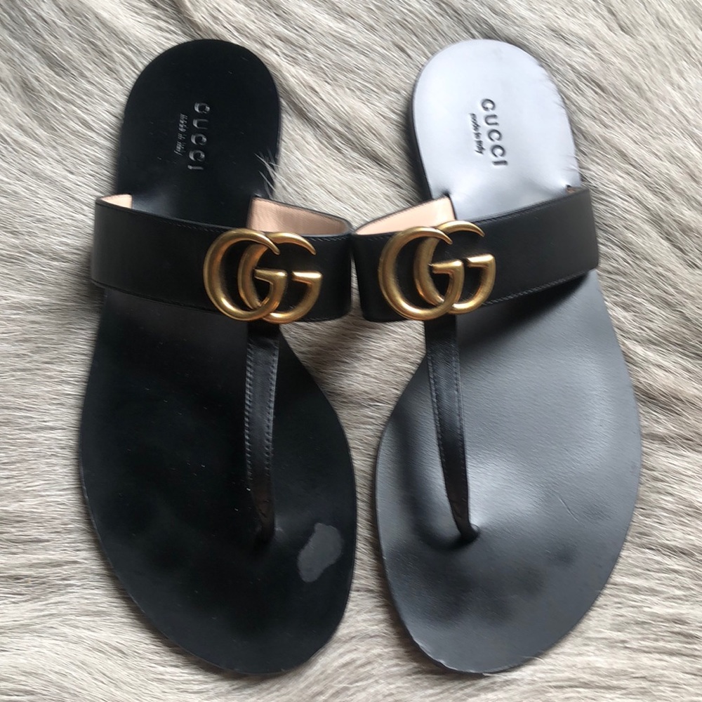 Gucci Marmont Black Thong Sandals 37.5